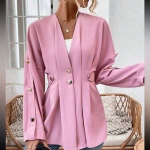 Elegant Collarless Drapey Suit Light Blazer Jacket